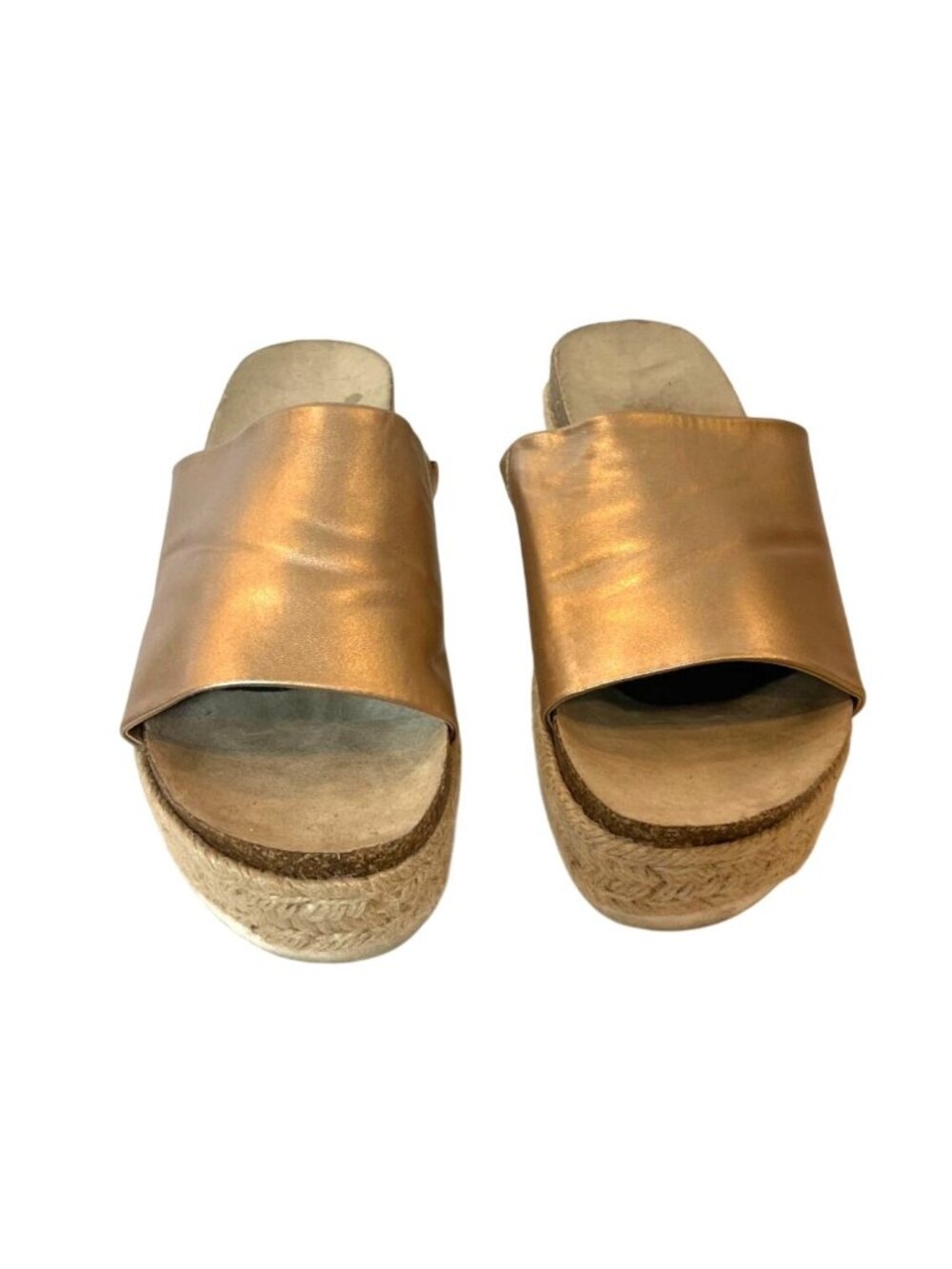 Report Metallic Bronze Jute Wrapped Platform Slides White Rubber Sole Size 8